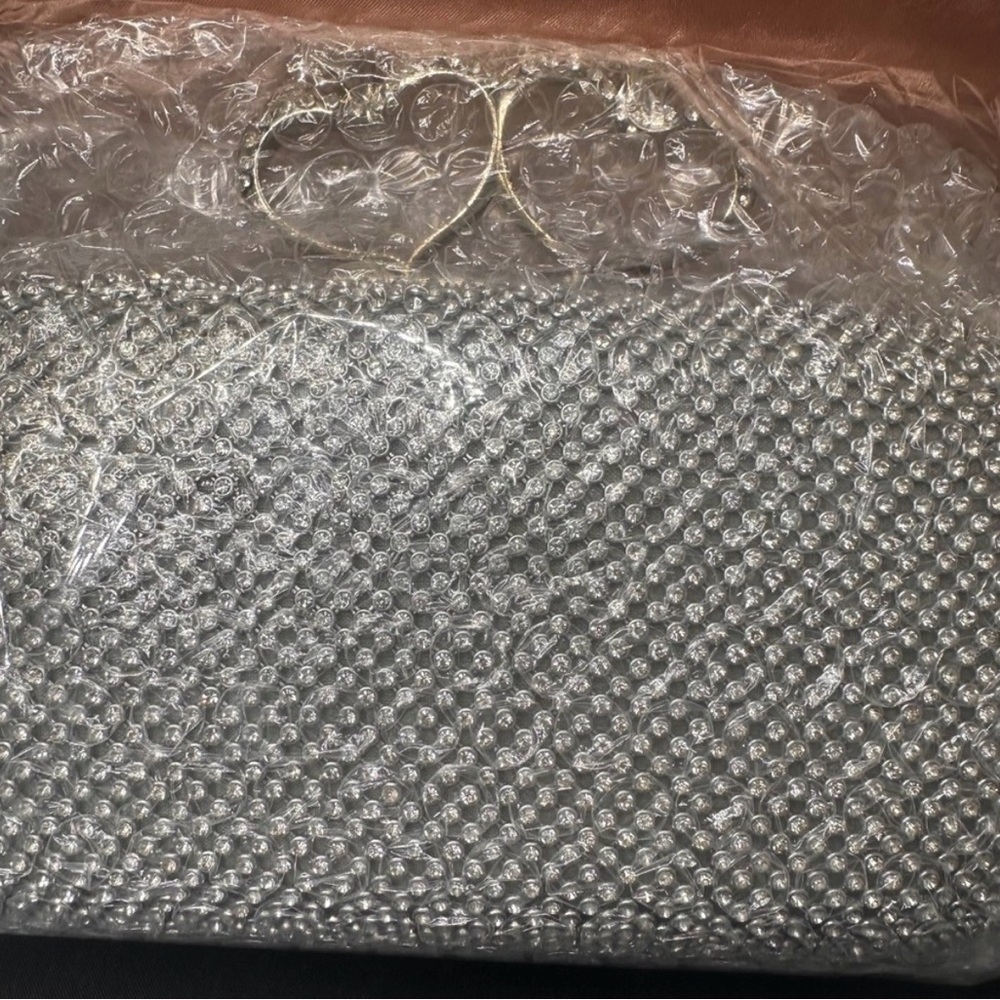 Silver Rhinestone Clutch Heart Clasp Crystal Evening Bag Wedding Prom Formal - Picture 14 of 15